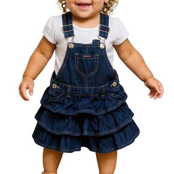 Jordache Baby Girls 3-Tier Ruffle Denim Overall Dress Size 24M - Picture 1 of 6
